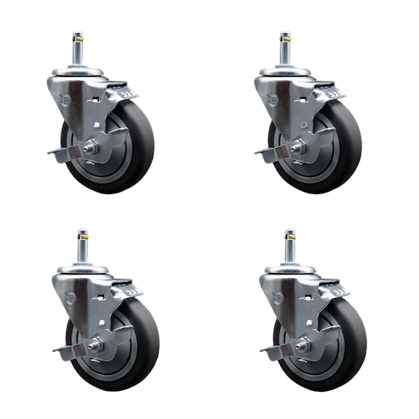 Service Caster 4'' Thermo Rubber Swivel 7/16'' Grip Ring Stem Caster Set with Brake, 4PK SCC-GR20S414-TPRB-TLB-716138-4 - main